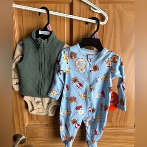 Carter's Light Blue Breakfast Print Footies & Carter’s 3-PC Dinosaur w/ Vest